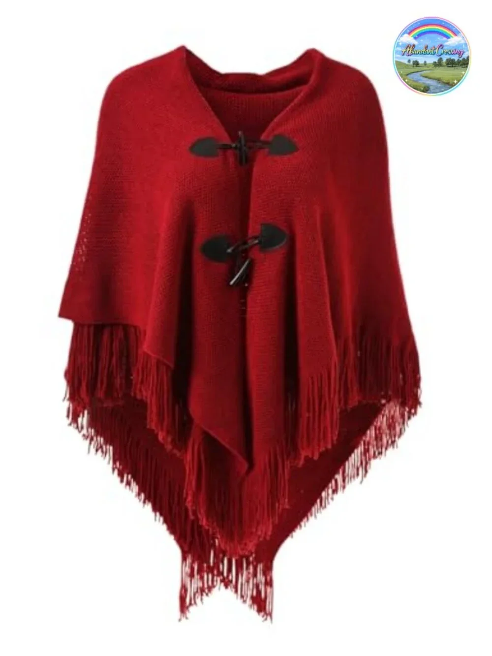 Loose Fitting Poncho Cape Shawl with Horn Buttons, V Neckline